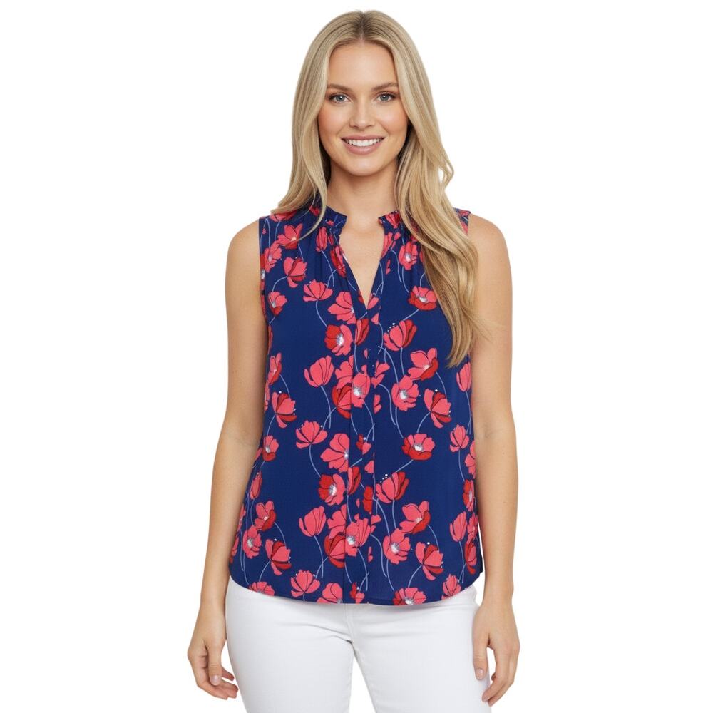 41 Hawthorn Orlee Ruffle Neck Floral Top Blue Red NWOT Size XL Petite